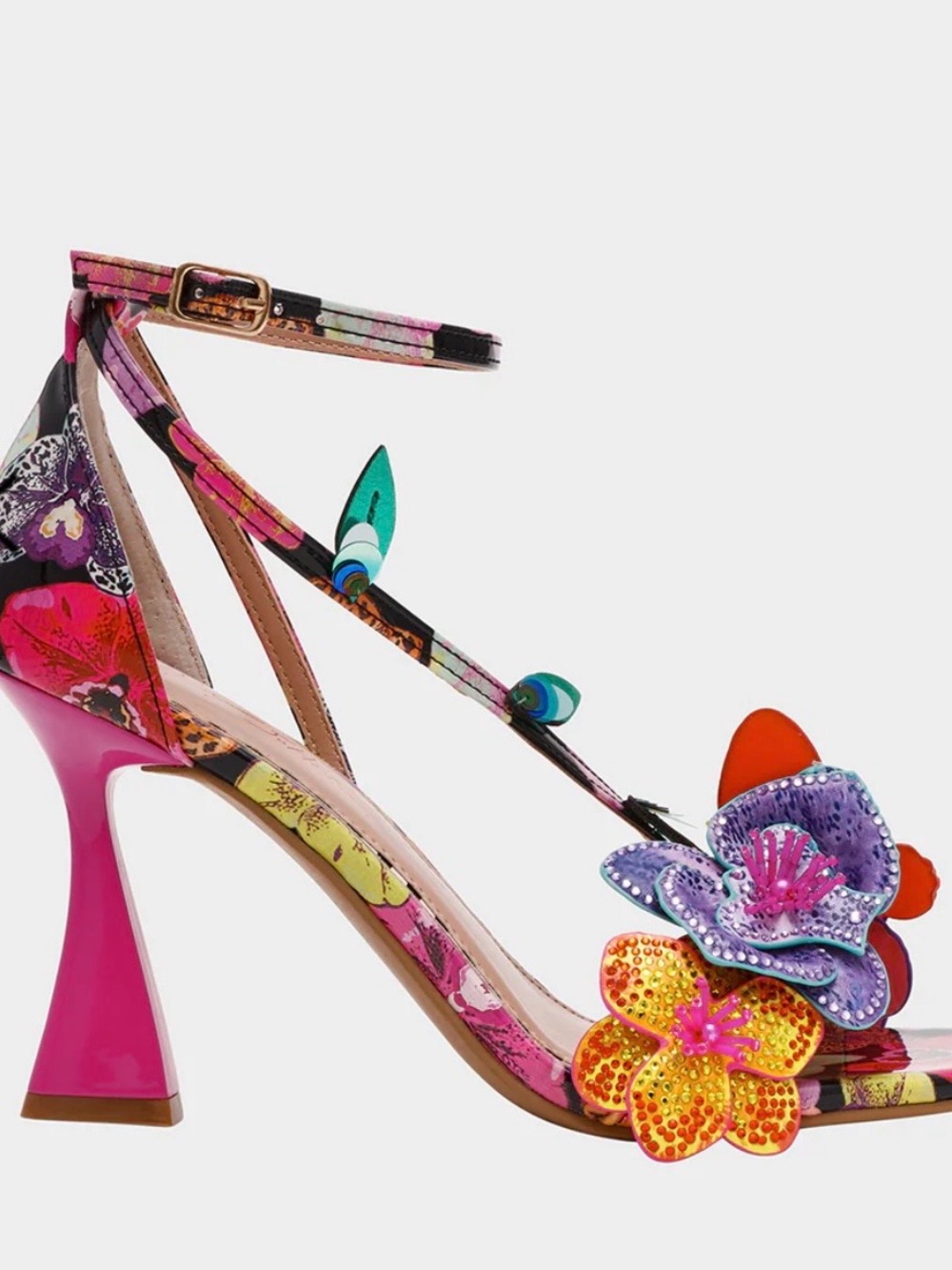 Betsey Johnson Multicolor Floral Embellished Ankle-Strap Heels - Picture 14 of 14